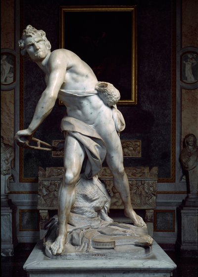 David kastar stenen av slungan barockskulptur gjord av Gian Lorenzo Bernini dit Le Bernin (1598-1680) av Gian Lorenzo Bernini