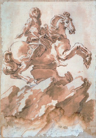 Skiss för Ludvig XIV till häst av Gian Lorenzo Bernini (1598-1680), teckning med penna och tusch av Gian Lorenzo Bernini