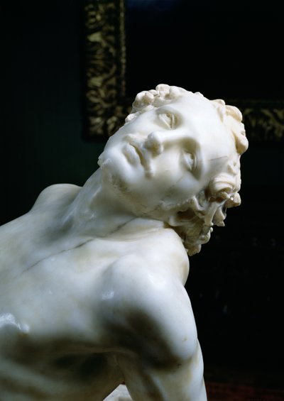 The Martyrdom of St. Lawrence, detalj av helgonets huvud, 1613 marmordetalj av 106230 av Gian Lorenzo Bernini