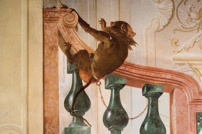 Detalj av apan, från rummet med karnevalsscener i Foresteria av Giovanni Domenico Tiepolo