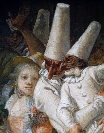 Pulcinella och akrobater, detalj av Giandomenico  Tiepolo