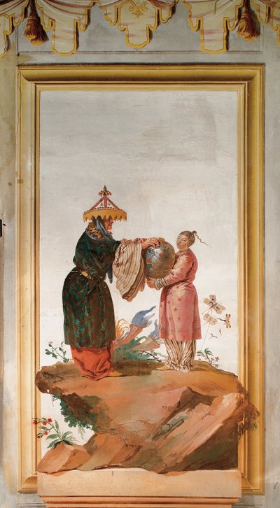 Två figurer med en vas, från det kinesiska rummet i Foresteria av Giovanni Domenico Tiepolo