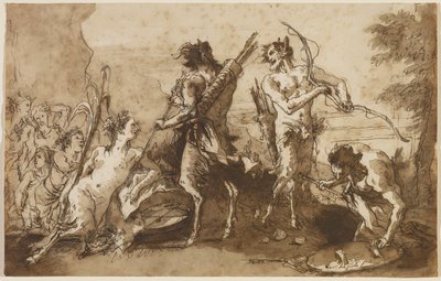 Satyrs and Satyresses in a Landscape, c.1770 (penna & järn gallbläck med bruna och gråa tvättar på lagt papper) av Giovanni Domenico Tiepolo