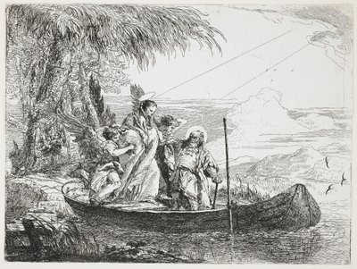 : Den heliga familjen går in i båten från flykten till Egypten, 1750-1753 av Giovanni Domenico Tiepolo