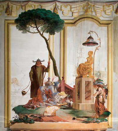 Erbjudandet av frukt till en mångud, från det kinesiska rummet i Foresteria, 1757 av Giovanni Domenico Tiepolo