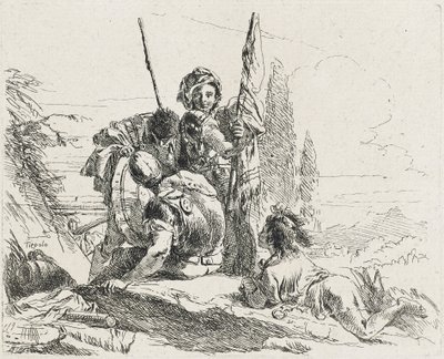 Tre soldater och en pojke, 1749 av Giovanni Domenico Tiepolo