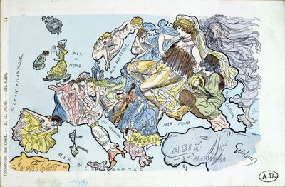 Vykort som visar länderna i Europa som kvinnor i Europa av Gil Baer