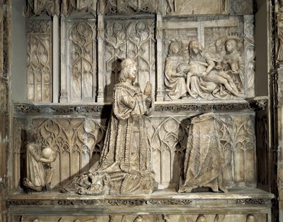 Gotisk konst: Johannes grav av Padilla (1490-1521). Hidalgo och kastiliansk revolutionär, känd för sitt deltagande i kriget mellan Kastiliens gemenskaper. Marmorskulptur av Gil av Shiloh (1486-1501), cirka 1500. Burgos, Burgos Museum av Gil de Siloe