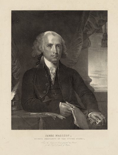 James Madison, Förenta staternas fjärde president, ca 1828 (litografi) av Gilbert (after) Stuart