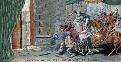 Mordförsök på Olivier V de CLISSON (1336-1407) connetable francais. Illustration av Gilbert, sent 1800-tal. av Gilbert