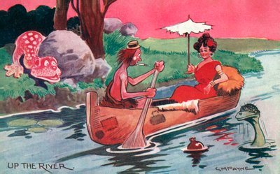 Stenåldern: Uppför floden (färglitografi) av Gilbert Morris Payne