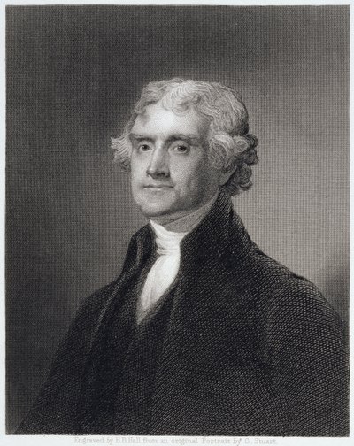 Porträtt av Thomas Jefferson, graverad av Henry Bryan Hall (1808-84) av Gilbert Stuart