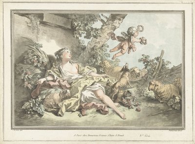 Herdinna med flygande Amor av Gilles Antoine Demarteau