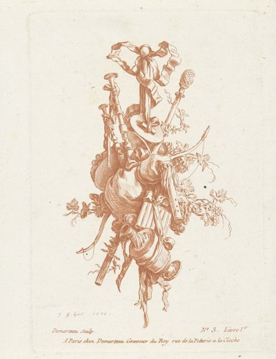 Trofé med musikinstrument av Gilles Antoine Demarteau