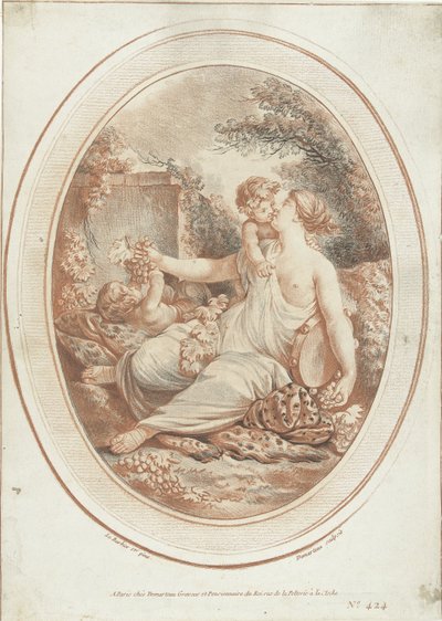 Bacchanal med nymf och två putti av Gilles Demarteau