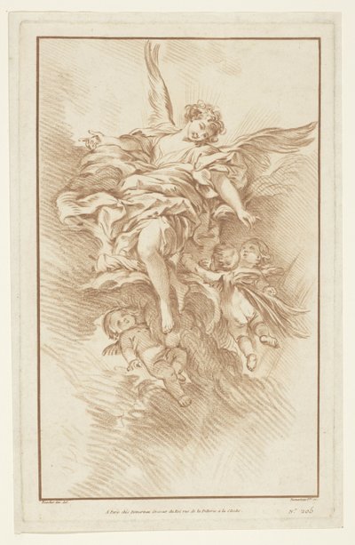 Ängel med tre putti i moln av Gilles Demarteau