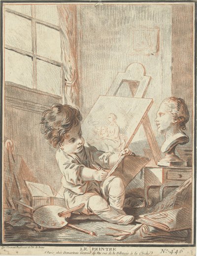 Kind als schilder i ateljén Le peintre (titel på objekt) av Gilles Demarteau