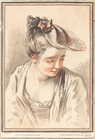Chef för en ung kvinna av Gilles Demarteau, the Elder after Antoine Watteau