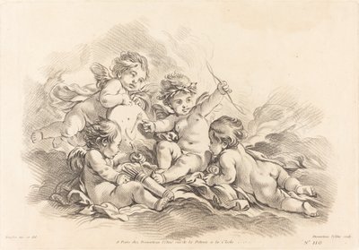 Fyra keruber på målträning av Gilles Demarteau, the Elder after François Boucher