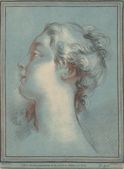 Chef för en ung kvinna vänd åt vänster av Gilles Demarteau, the Elder, after François Boucher