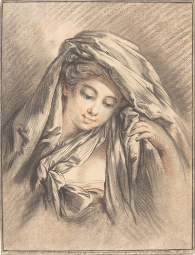 Ung kvinna med täckt huvud av Gilles Demarteau, the Elder after François Boucher