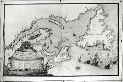 Karta över St. Lawrencebukten och floden, 1699 av Gilles Gabriel de Saccardi