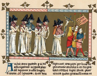 Flagellanter eller korsbröder i Doornik 1349 (litografi) av Gilles Le Muisit
