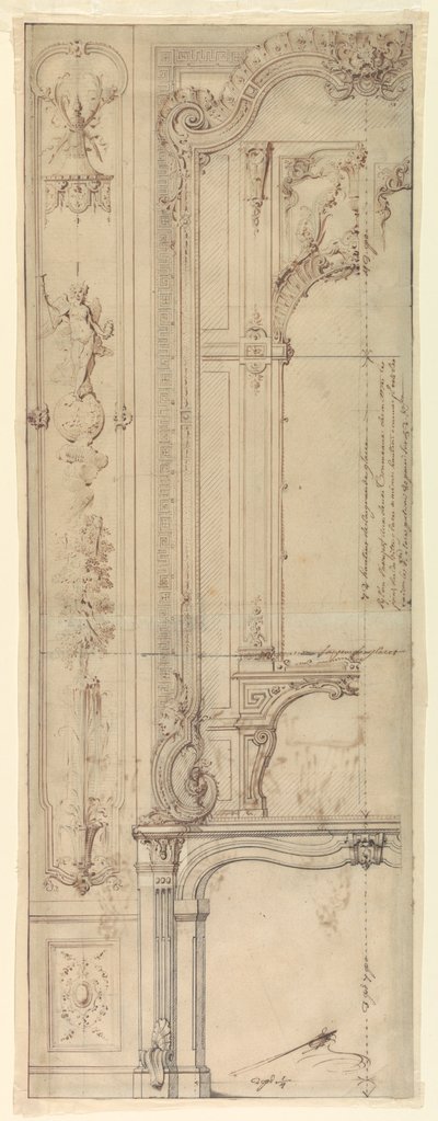 Design för skorstensmantel för Hotel de Pomponne, Place des Victoires, Paris av Gilles Marie Oppenord