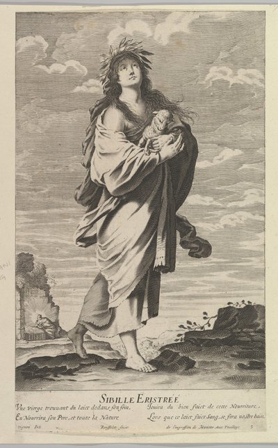 Eritreansk Sibyll, ca. 1635. Skapare: Gilles Rousselet, Abraham Bosse. av Gilles Rousselet and Abraham Bosse