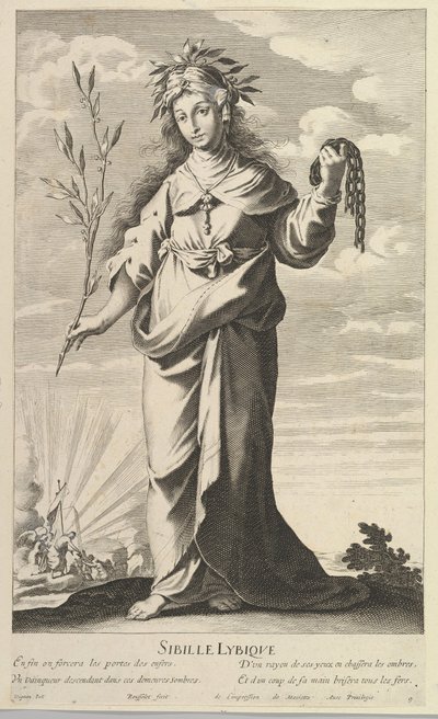 Lybian Sibyl, ca. 1635. Skapare: Gilles Rousselet, Abraham Bosse. av Gilles Rousselet and Abraham Bosse