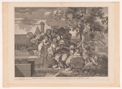 Helig familj med putti på äppelträdet av Gilles Rousselet