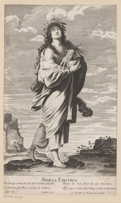 Sibylla av Erythrae, med Maria och barnet i bakgrunden Sibille Eritrée (titel på objekt) Sibyls (serietitel) Les Sibylles (serietitel) av Gilles Rousselet