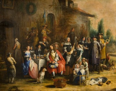 Jaktfest utanför ett värdshus av Gillis van (follower of) Tilborgh
