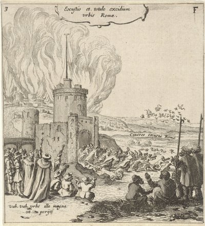 Märke i Rom Bränning och total förstörelse av staden Rom (titel på objekt) av Gillis van Scheyndel (I)