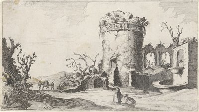 Fontän vid ruin med ett runt torn Tolv landskap (serietitel) av Gillis van Scheyndel (I)