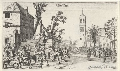 Battle at an Inn (Tastzin) Landskap med de fem sinnena (serietitel) av Gillis van Scheyndel (I)
