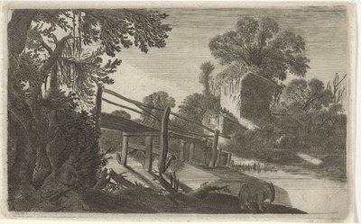 Träbro vid en ruin Sex landskap (serietitel) av Gillis van Scheyndel (I)