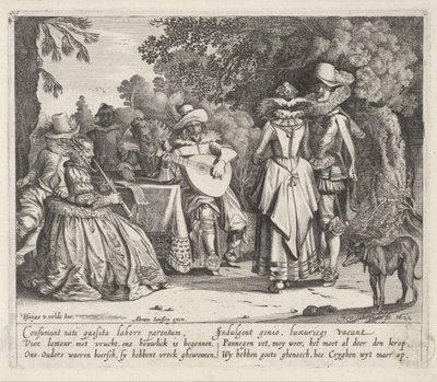 Musikskapande elegant sällskap i det fria av Gillis van Scheyndel (I)