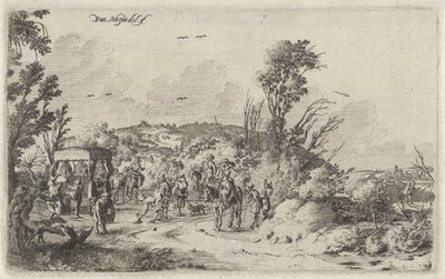 Vagn och ryttare på en landsväg Lukt Landskap med de fem sinnena (serietitel) av Gillis van Scheyndel (I)
