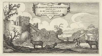 Titeltryck av tolv landskap med figurer Eenighe Playsante Lantschapkens (titel på objekt) Tolv landskap med figurer (serietitel) av Gillis van Scheyndel (I)
