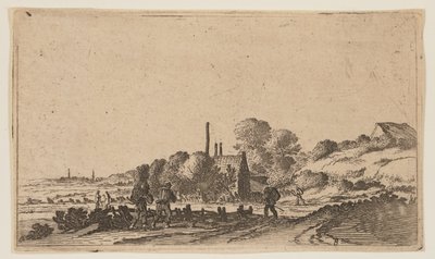 Figurer på en stig framför gårdar på sanddynerna, från Tolv landskap av Gillis van Scheyndel