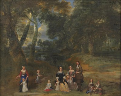 Familjegrupp i ett landskap av Gillis van Tilborgh
