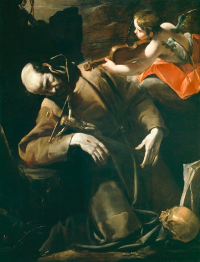 Franciskus av Assisi i extas inför en kerub med violin av Gioacchino Assereto