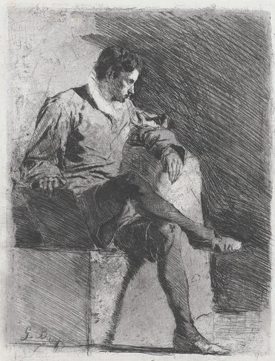 Sittande man i sextonde-talets dräkt, ca. 1878. av Gioacchino Banfi
