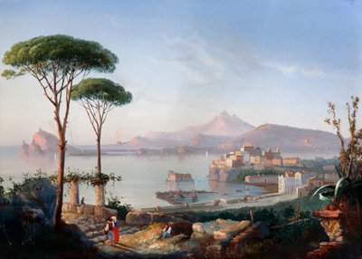 Utsikt över Pozzuolibukten med Capo Miseno och Ischia i bakgrunden (gouache) av Gioacchino La Pira