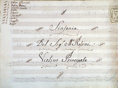 Detalj av första sidan av violinmusiken för en symfoni av Gioacchino Rossini av Gioachino Rossini