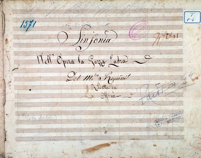 Första sidan av partitur av symfoni i La gazza ladra (Den tjuvande skatan) av Gioacchino Rossini av Gioachino Rossini