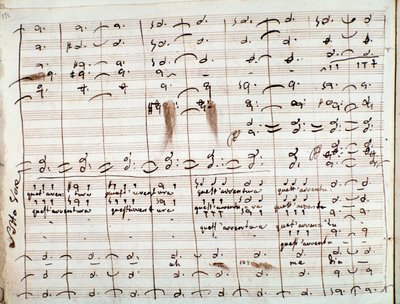 Partitur för Questavventura-aria, i Barberaren i Sevilla (bläck på papper) av Gioachino Rossini
