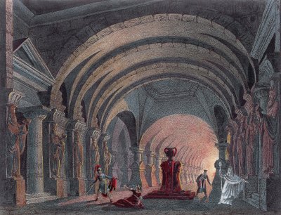 Scenografi för akt IV i Semiramide av Gioacchino Rossini (1792-1868), gravyr av Gioachino Rossini