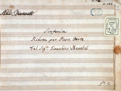 Noter till den reducerade symfonin för Tancredis piano, opera av Gioacchino Rossini av Gioachino Rossini